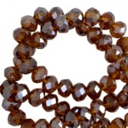 Faceted glass beads 6x4mm disc Russet brown-amber pearl shine coating